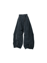 RELABEL Spatial Relations (Velvet Flowers) Muscular Line Segmentation Flocked Curved Blade Silhouette Dual-Form Denim Trousers