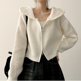 Leppon Thick Two-Way Cropped Knitwear Hooded Zip-Up