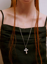 Cross Pearl Necklace (Silver)