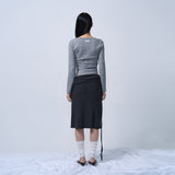 SIDE BUTTON POINT KNIT CARDIGAN (MELANGE GRAY)