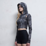 Cowl Neck Cropped Hooded Top [Deep Navy]