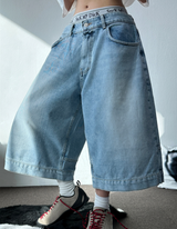 UP SIDE DOWN BACK PATCH CARGO BALLOON DENIM BERMUDA 🩵🖤2COLOR
