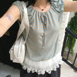 Gen-G ストライプシャーリングリボンノースリーブTシャツ