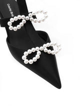 Colorful Bridge | Designer style lace-up pearl bow pointed toe women's flat backless sandals