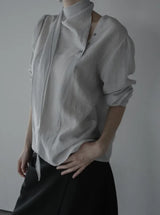 Noir Unbalance Button Scarf Blouse