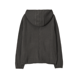 Rib Knit Hoodie Zip-Up - CHARCOAL