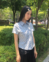 Moku チェック柄スリムポケット半袖シャツ