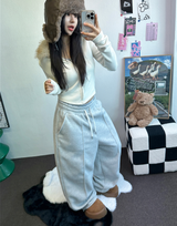 フリース 🤍🐏ラインポイントバルーンロングパンツ 🤍🩶🖤3カラー
