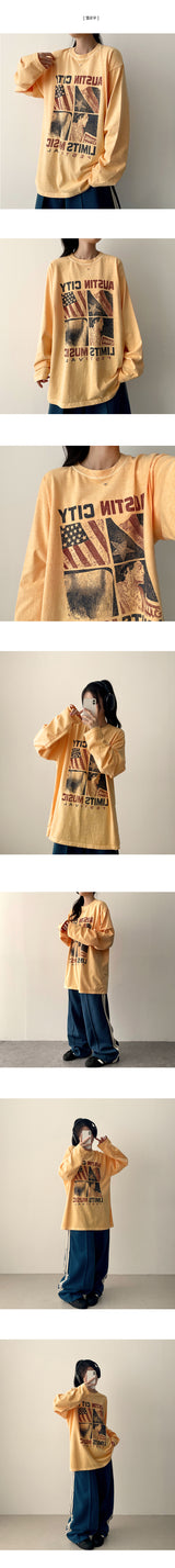 Otin ピグメントヴィンテージプリントオーバーフィットロングスリーブTシャツ