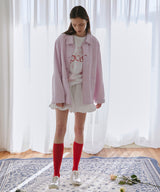 Floral Stitch French Work Jacket - Light Pink