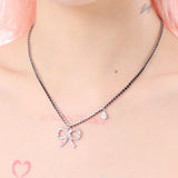 Ribbon Tear Necklace (White/Black)