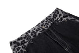 Leopard waist wide denim pants