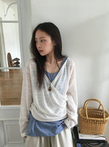 Ryoka Summer Layered V-Neck Wrap Hood Knit