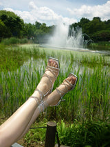 Gliter Strap Sandal Heel(Silver)
