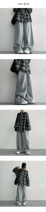 [3-length][S–3XL]NIT カットワイドスウェットパンツ (3 colors)