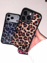 [glass] leopard fur case - brown