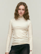 CHERRY BASIC HALF NECK T-SHIRT [IVORY]