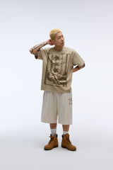 Weekend warrior typography printing washing short pants (Oatmeal)