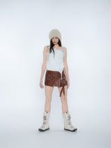 PLEATES WRAP SKIRT [BROWN]