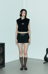 C TURTLE NECK POCKET KNIT VEST_BLACK