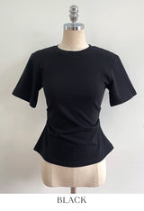 リンダ ラウンドネック シャーリング スリット 半袖Tシャツ
