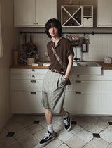 ルリンワッフルヘンリーネック半袖Tシャツ