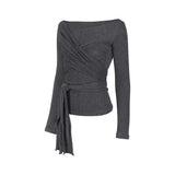 WRAP TIE BOATNECK TOP_Charcoal