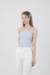 Unbalance Halter Neck Slit Sleeveless Sky Blue