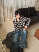 25FW★ [LANARCH] Destroyed Check Shirt