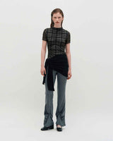 Plaid Smocking T-Shirt _ BLACK