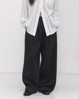 (UNISEX) ピンタック ストライプ ワイド スラックス