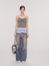 Feminine Double Strap Layered Frill Blouse