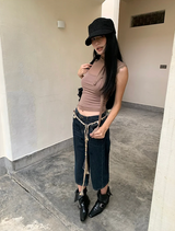 Retro straight capri denim pants