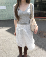 Dot frill midi skirt