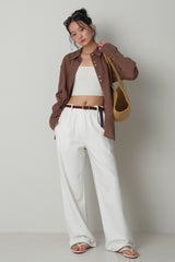 Linen pearl Shirt_Brown