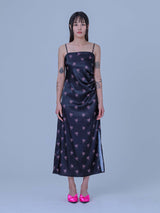 RIBBON SHIRRING LONG ONE-PIECE