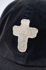 SIGNATURE FLOCKED DENIM FADED RANDOM STITCH EMBROIDERY PATCH WASHED BALLCAP