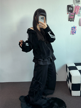FLEECE PICKABLE❤RIBBON CANCAN BOOTSCUT WIDE 2 STYTLE PANTS🖤🩶🤎💛5COLOR
