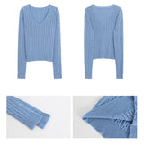 Twisted V-neck long-sleeved knitwear