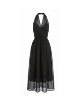 Lorielle Halterneck Sheer Wrap Long Dress Black