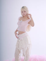 ROSE ISLANDスリムフィット ワイドレッグパンツ フローラルコットン