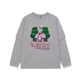 プリントレイヤードフリル長袖Tシャツ  [2 color]
