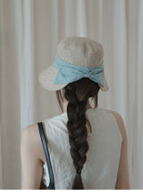 Sky blue linen color-block bucket hat