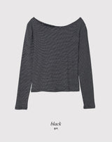 Feminine Border Cotton Boat Neck T-shirt (5color)