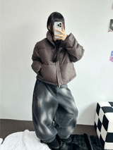 LEATHER MATT SHORT CROPPED PADDING🖤🤎💚3COLOR