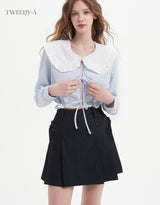 (NEW) Denim Ribbon Pleats Skirt 2 Colors