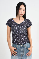 Flower Sheer Button T-shirt
