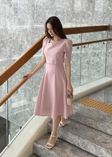 26SS★ Berlin Notch Square-Neck Short Sleeve Tweed Flare One Piece Long