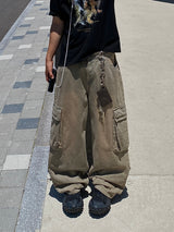 Mud Tin Vintage Washing Cargo Denim Pants