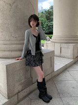Dylan Check Ribbon Tiered Mini Skirt